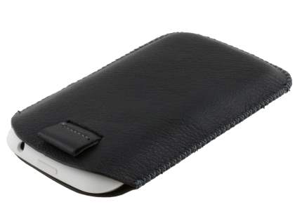 Synthetic Leather Slide-in Case with Pull-out Strap for HTC Desire X - Classic Black
