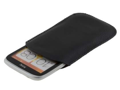 Synthetic Leather Slide-in Case with Pull-out Strap for HTC Desire X - Classic Black