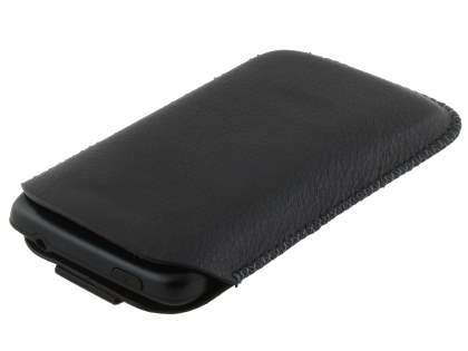 Synthetic Leather Slide-in Case with Pull-out Strap for HTC 7 Trophy - Classic Black