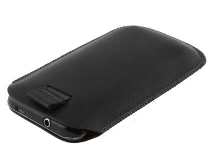 Synthetic Leather Slide-in Case with Pull-out Strap for Samsung I9000 Galaxy S - Classic Black