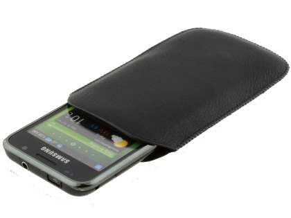 Synthetic Leather Slide-in Case with Pull-out Strap for Samsung I9000 Galaxy S - Classic Black