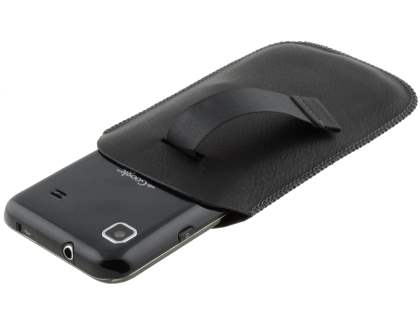 Synthetic Leather Slide-in Case with Pull-out Strap for Samsung I9000 Galaxy S - Classic Black