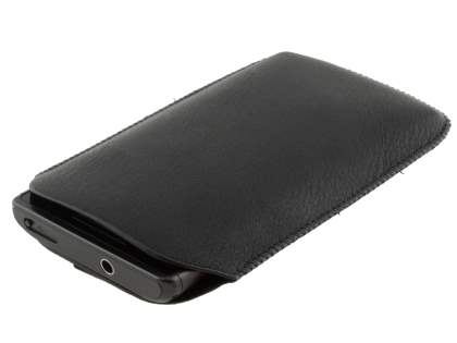 Synthetic Leather Slide-in Case with Pull-out Strap for Samsung Omnia 7 - Classic Black