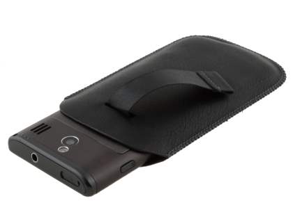 Synthetic Leather Slide-in Case with Pull-out Strap for Samsung Omnia 7 - Classic Black