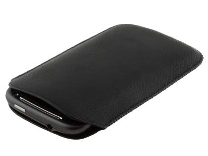 Synthetic Leather Slide-in Case with Pull-out Strap for HTC Sensation - Classic Black