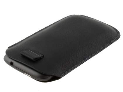 Synthetic Leather Slide-in Case with Pull-out Strap for HTC Sensation - Classic Black