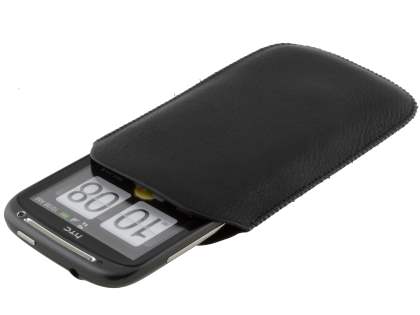 Synthetic Leather Slide-in Case with Pull-out Strap for HTC Sensation - Classic Black