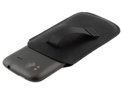 Synthetic Leather Slide-in Case with Pull-out Strap for HTC Sensation - Classic Black
