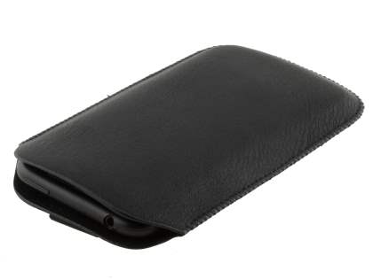 Synthetic Leather Slide-in Case with Pull-out Strap for HTC Incredible S - Classic Black