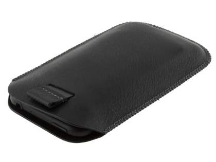 Synthetic Leather Slide-in Case with Pull-out Strap for HTC Incredible S - Classic Black