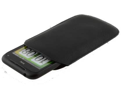 Synthetic Leather Slide-in Case with Pull-out Strap for HTC Incredible S - Classic Black