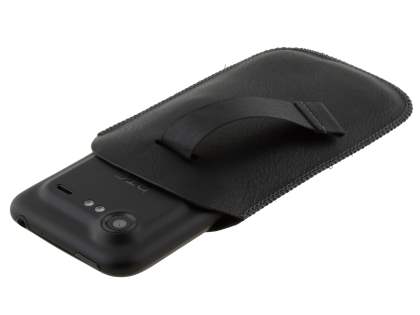 Synthetic Leather Slide-in Case with Pull-out Strap for HTC Incredible S - Classic Black