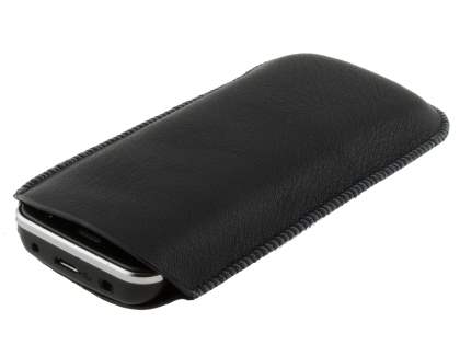 Synthetic Leather Slide-in Case with Pull-out Strap for Nokia C5 - Classic Black