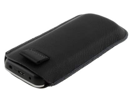 Synthetic Leather Slide-in Case with Pull-out Strap for Nokia C5 - Classic Black