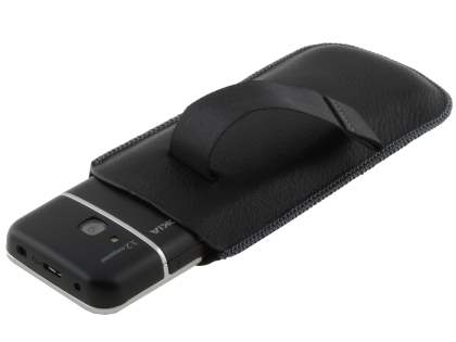 Synthetic Leather Slide-in Case with Pull-out Strap for Nokia C5 - Classic Black