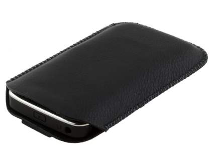 Synthetic Leather Slide-in Case with Pull-out Strap for Nokia E72 - Classic Black