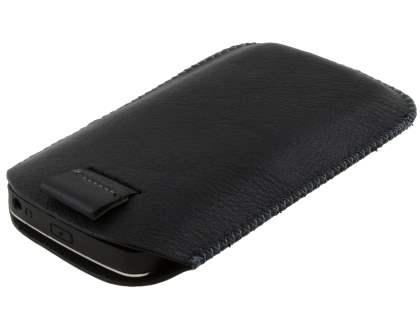 Synthetic Leather Slide-in Case with Pull-out Strap for Nokia E72 - Classic Black