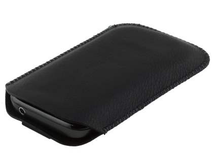 Synthetic Leather Slide-in Case with Pull-out Strap for Samsung Galaxy mini 2 S6500 - Classic Black