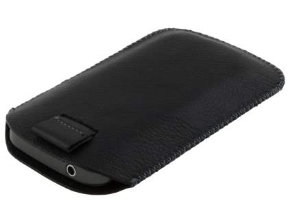 Synthetic Leather Slide-in Case with Pull-out Strap for Samsung Galaxy mini 2 S6500 - Classic Black
