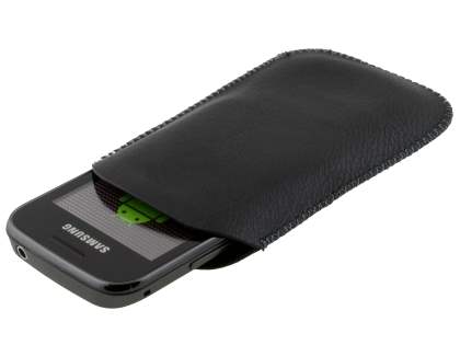 Synthetic Leather Slide-in Case with Pull-out Strap for Samsung Galaxy mini 2 S6500 - Classic Black