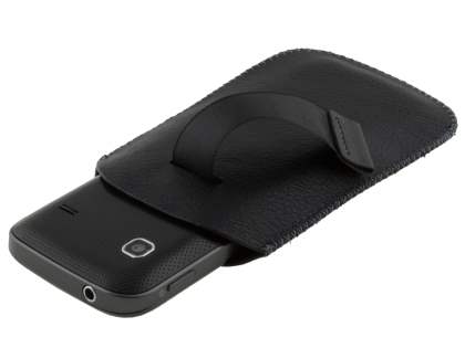 Synthetic Leather Slide-in Case with Pull-out Strap for Samsung Galaxy mini 2 S6500 - Classic Black