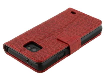 Samsung I9100 Galaxy S2 Synthetic Crocodile Skin leather Wallet Case with Stand - Red