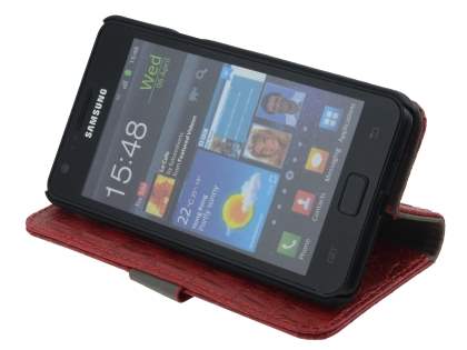 Samsung I9100 Galaxy S2 Synthetic Crocodile Skin leather Wallet Case with Stand - Red