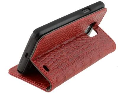 Samsung I9100 Galaxy S2 Synthetic Crocodile Skin leather Wallet Case with Stand - Red