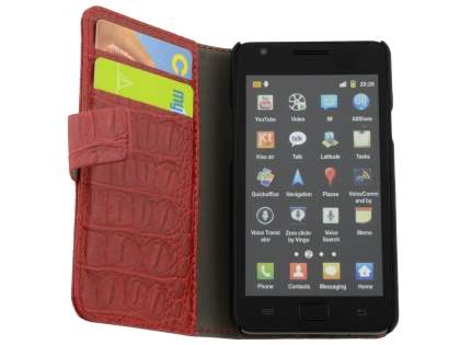 Samsung I9100 Galaxy S2 Synthetic Crocodile Skin leather Wallet Case with Stand - Red