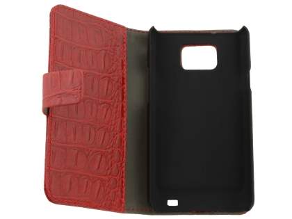 Samsung I9100 Galaxy S2 Synthetic Crocodile Skin leather Wallet Case with Stand - Red