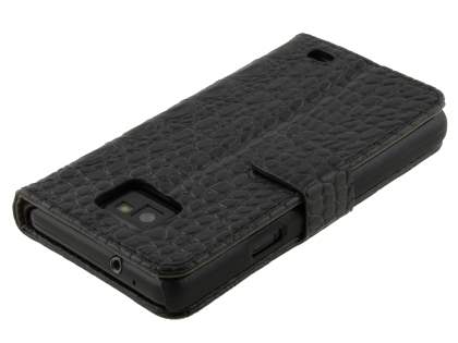 Samsung I9100 Galaxy S2 Synthetic Crocodile Skin leather Wallet Case with Stand - Black