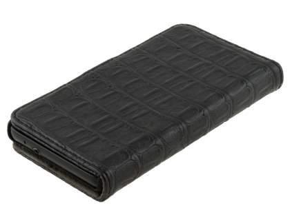 Samsung I9100 Galaxy S2 Synthetic Crocodile Skin leather Wallet Case with Stand - Black