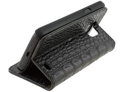 Samsung I9100 Galaxy S2 Synthetic Crocodile Skin leather Wallet Case with Stand - Black