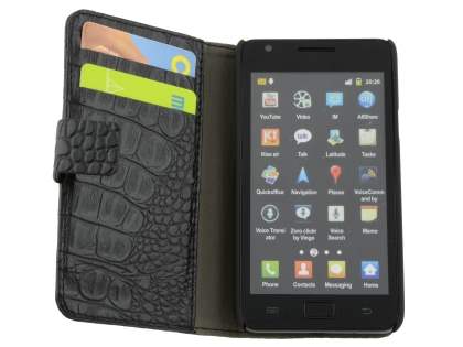 Samsung I9100 Galaxy S2 Synthetic Crocodile Skin leather Wallet Case with Stand - Black