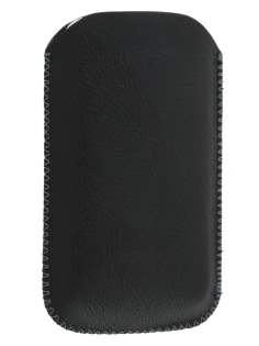 Synthetic Leather Slide-in Case with Pull-out Strap for Motorola DEFY XT535 - Classic Black
