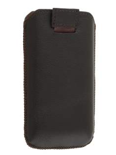 Genuine Leather Slide-in Case with Pull-out Strap for Samsung Galaxy Ace S5830 - Dark Brown Leather Slide-in Case