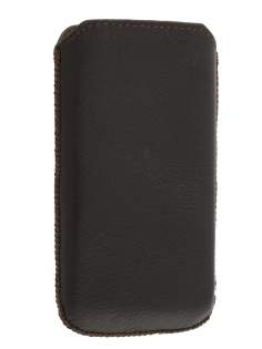 Genuine Leather Slide-in Case with Pull-out Strap for Samsung Galaxy Ace S5830 - Dark Brown