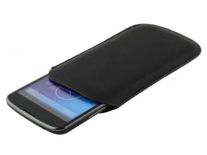 Synthetic Leather Slide-in Case with Pull-out Strap for LG Nexus 4 E960 - Classic Black