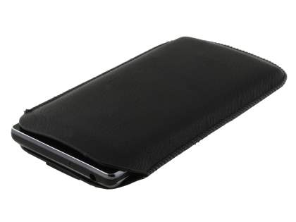 Synthetic Leather Slide-in Case with Pull-out Strap for LG Optimus L9 P760 - Classic Black