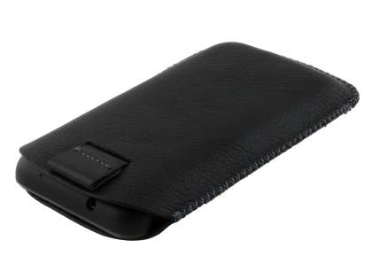 Synthetic Leather Slide-in Case with Pull-out Strap for Nokia Lumia 620 - Classic Black