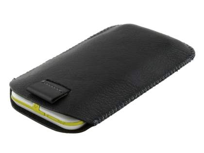 Synthetic Leather Slide-in Case with Pull-out Strap for Motorola DEFY XT535 - Classic Black