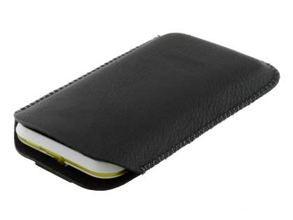 Synthetic Leather Slide-in Case with Pull-out Strap for Motorola DEFY XT535 - Classic Black