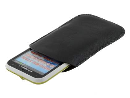 Synthetic Leather Slide-in Case with Pull-out Strap for Motorola DEFY XT535 - Classic Black