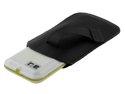 Synthetic Leather Slide-in Case with Pull-out Strap for Motorola DEFY XT535 - Classic Black