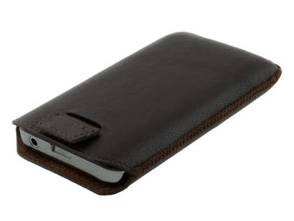 Genuine Leather Slide-in Case with Pull-out Strap for Samsung Galaxy Ace S5830 - Dark Brown