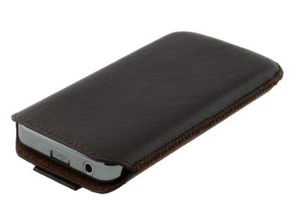 Genuine Leather Slide-in Case with Pull-out Strap for Samsung Galaxy Ace S5830 - Dark Brown