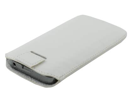 Genuine Leather Slide-in Case with Pull-out Strap for Samsung Galaxy Ace S5830 - Pearl White