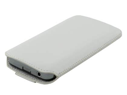 Genuine Leather Slide-in Case with Pull-out Strap for Samsung Galaxy Ace S5830 - Pearl White