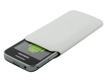 Genuine Leather Slide-in Case with Pull-out Strap for Samsung Galaxy Ace S5830 - Pearl White