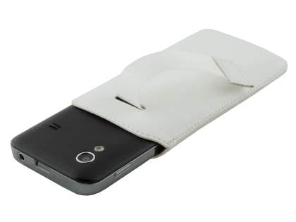 Genuine Leather Slide-in Case with Pull-out Strap for Samsung Galaxy Ace S5830 - Pearl White